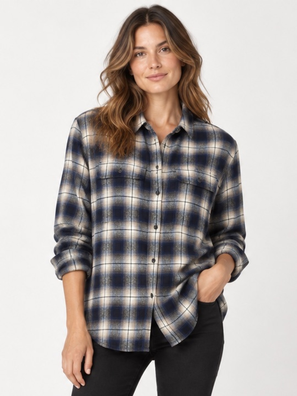 James Perse womens plaid cotton flannel size 3 large relaxed button up fall